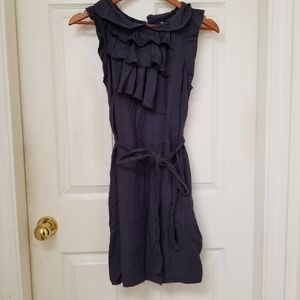 Gap ruffle tie waist blue/grey dress